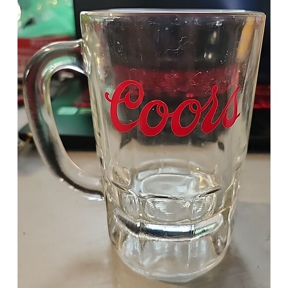 Vintage Coors Beer Mug 5" Heavy Glass Stein Red Logo Barware Collectible - Picture 1 of 11